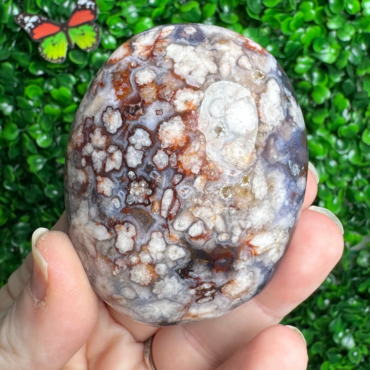 Blue Flower Agate Palm Stones