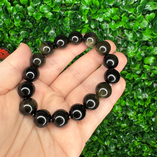 12mm Golden Sheen Obsidian Bracelet