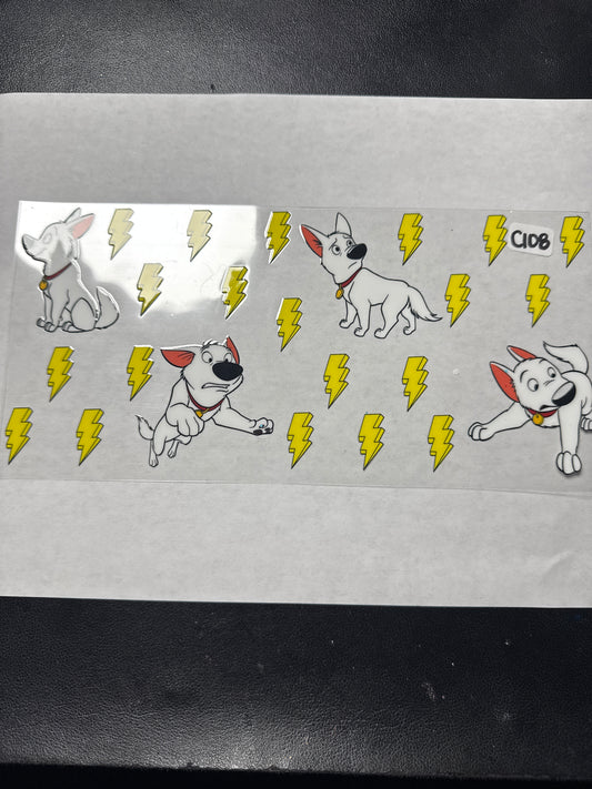 C108 Dog with lightning bolt character uvdtf wrap