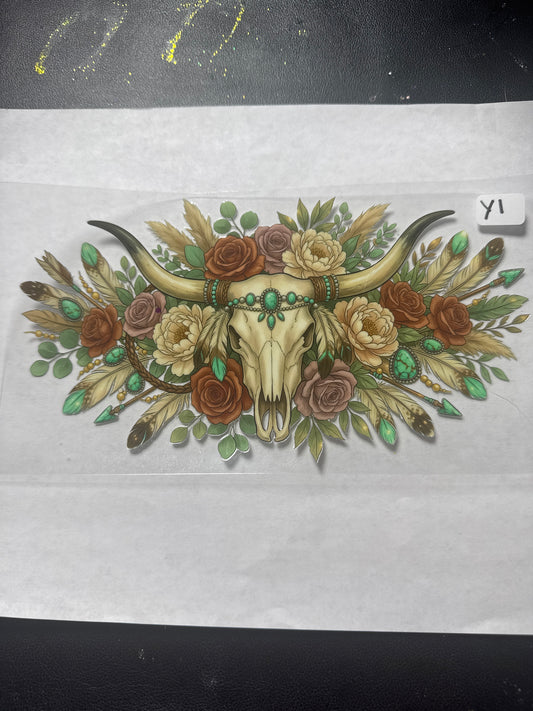 Y1 Country western skull and flower style uvdtf wrap