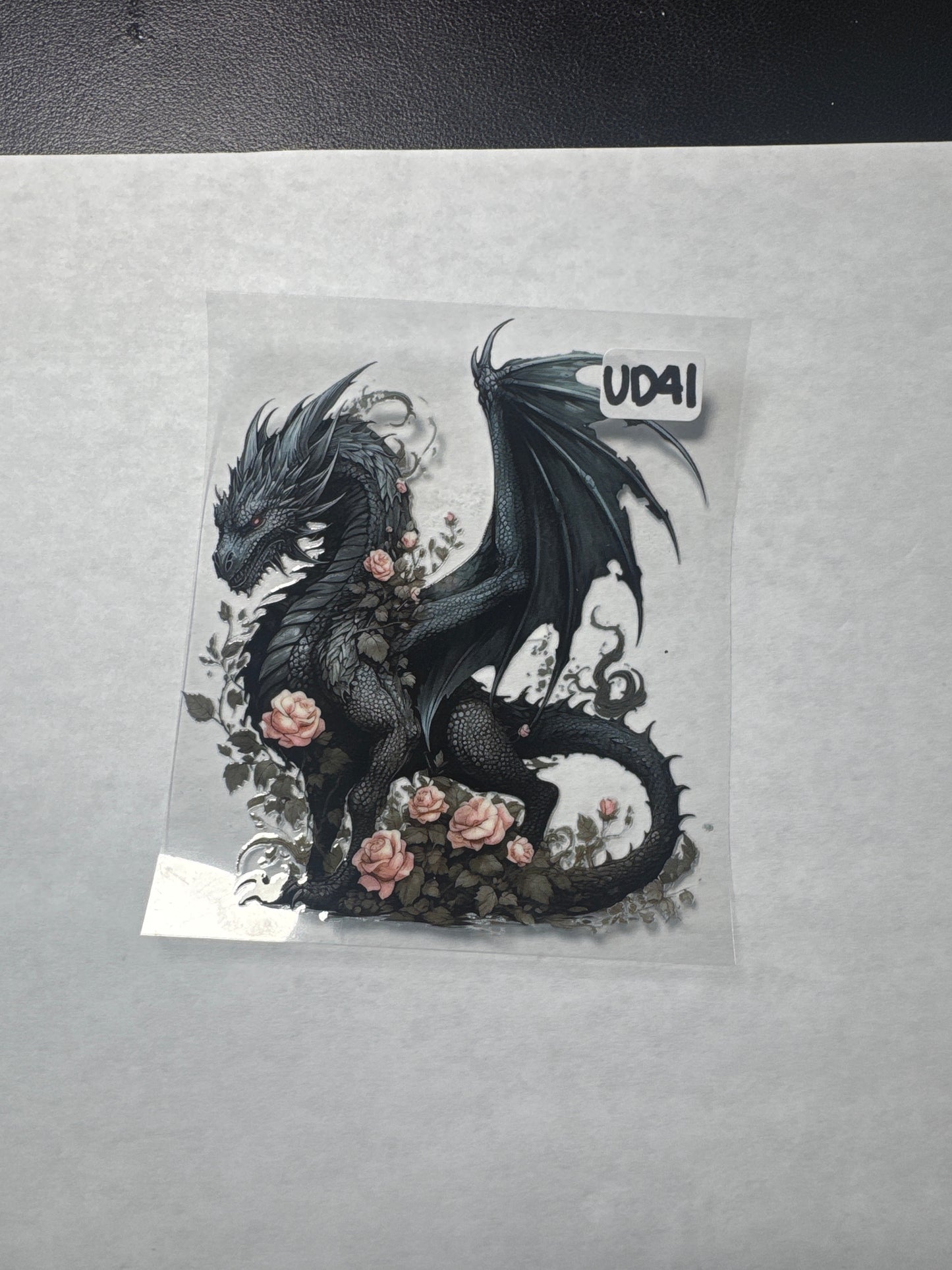 UD41 black dragon and flowers uvdtf wrap/decal