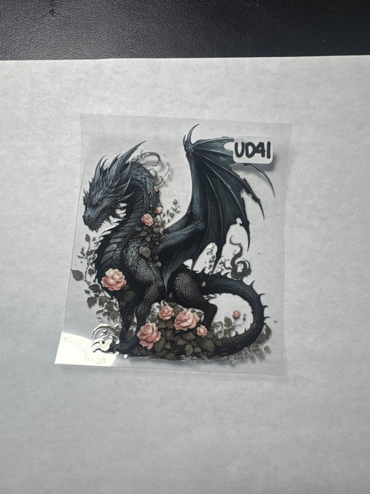 UD41 black dragon and flowers uvdtf wrap/decal