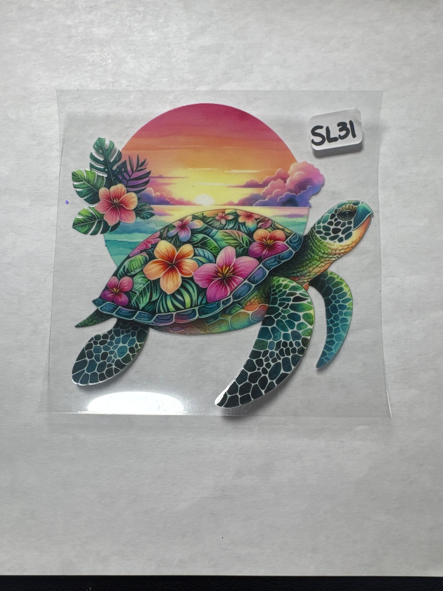 SL31 Turtle with flowers and sunset uvdtf/decal