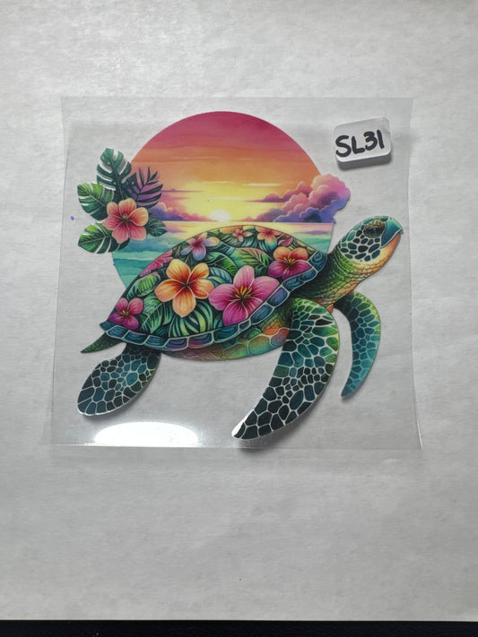 SL31 Turtle with flowers and sunset uvdtf/decal
