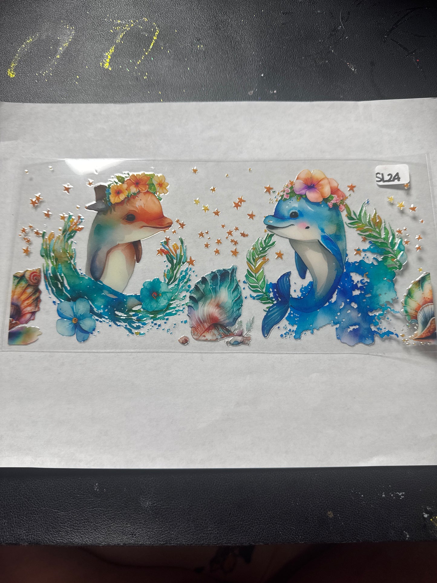 SL24 dolphins with flower crowns uvdtf wrap