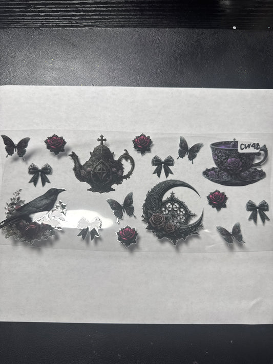 CW48 Dark moons flowers and butterflies crystal and witchy style uvdtf wrap