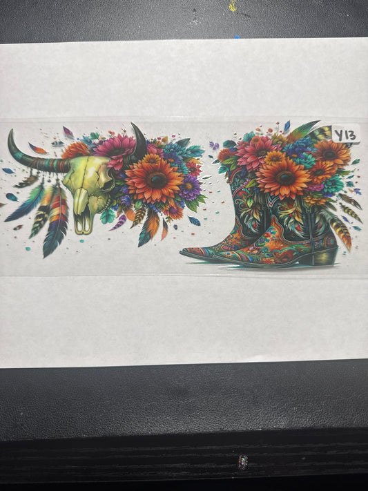 Y13 country stern style uvdtf wrap with boots and skulls