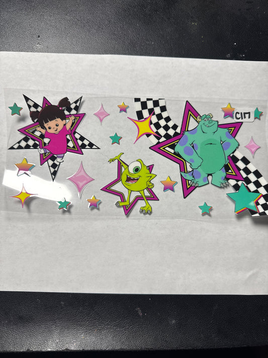 C117 Blue and green monster character with checkers and stars uvdtf wrap