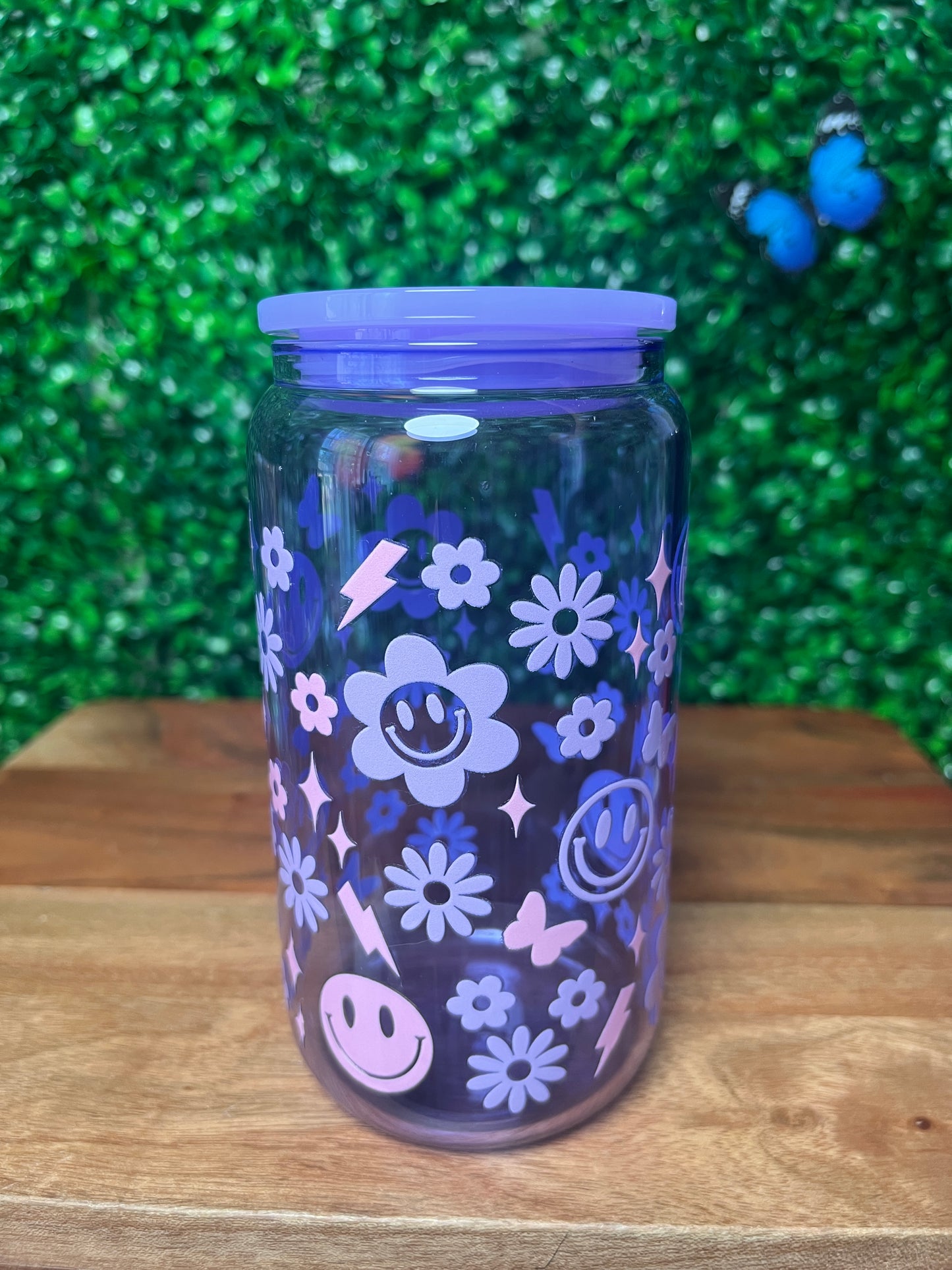 16oz Emoji Flowers UVDTF Glass Cup