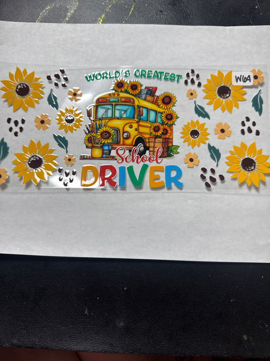W 64 school bus driver uvdtf wrap