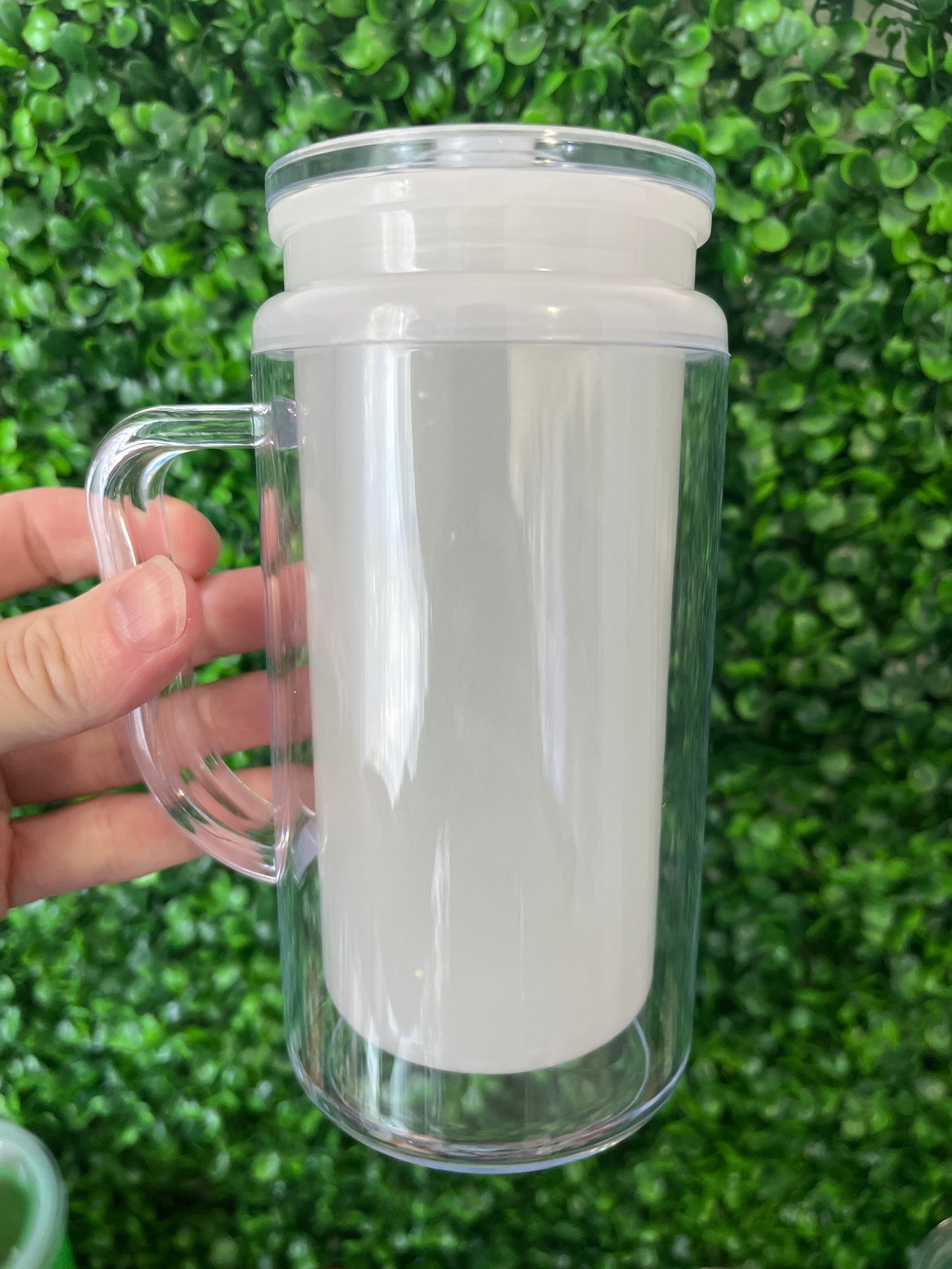 16oz acrylic glow in the dark snowglobe tumbler with handle (ORANGE GLOW)