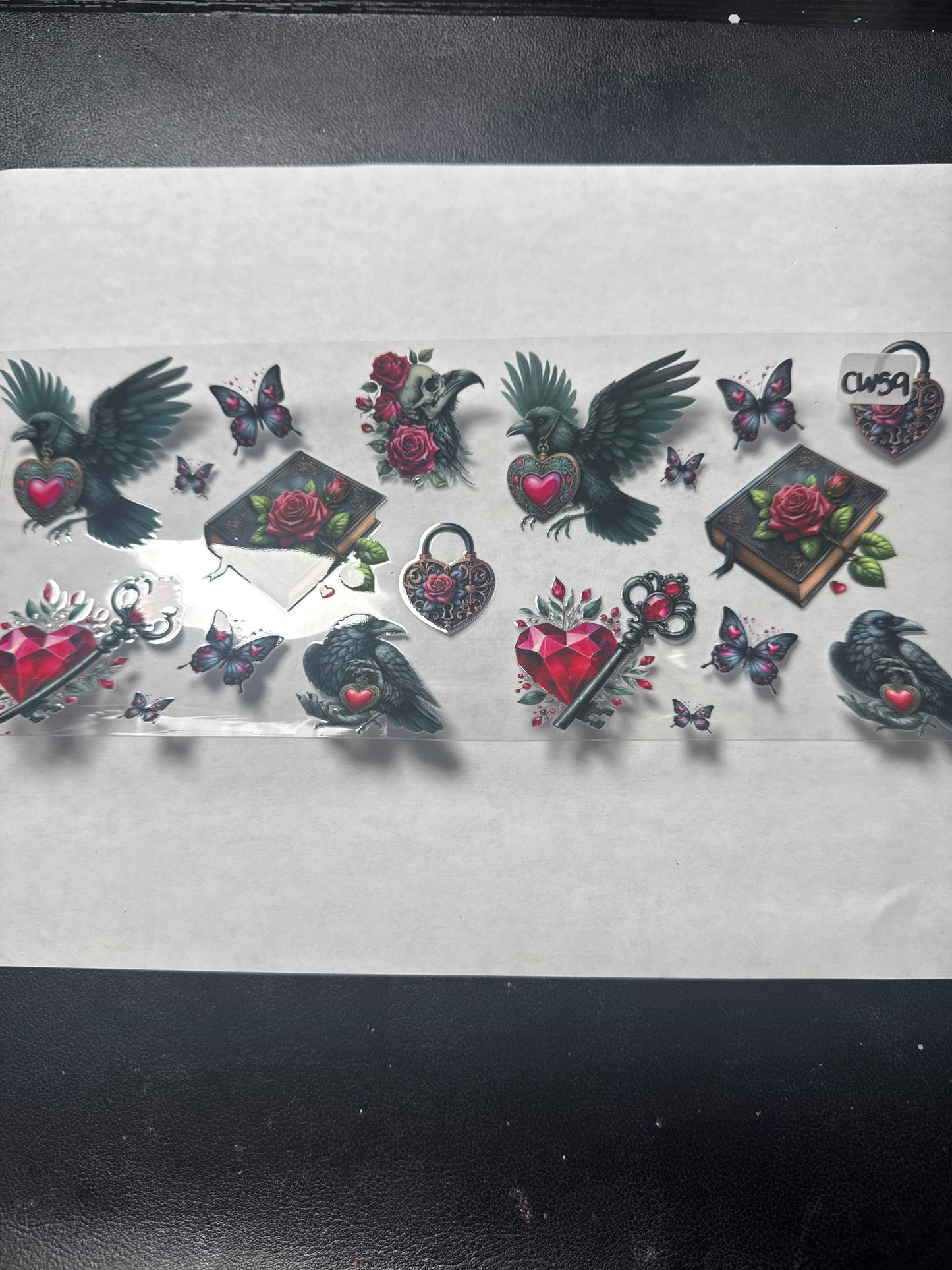 CW59 Dark birds books and flowers crystal witchy style uvdtf wrap