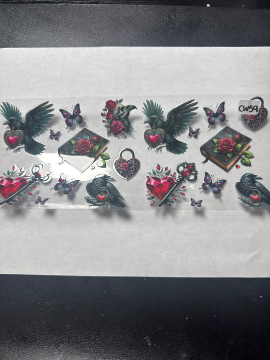 CW59 Dark birds books and flowers crystal witchy style uvdtf wrap