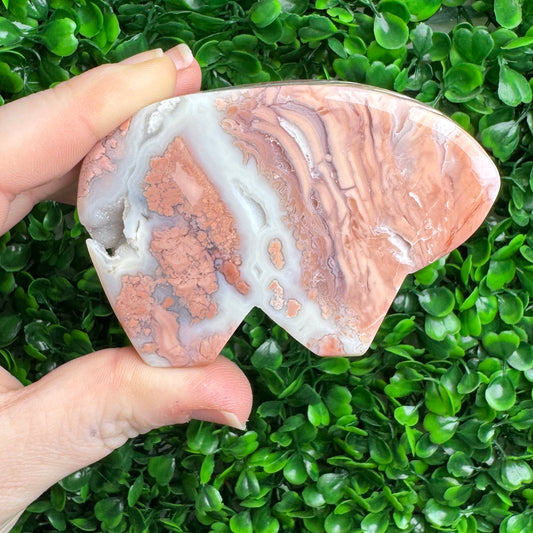 Pink agate bear carving