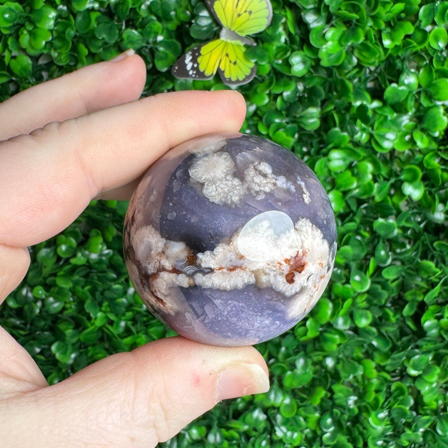 Black flower agate sphere 32