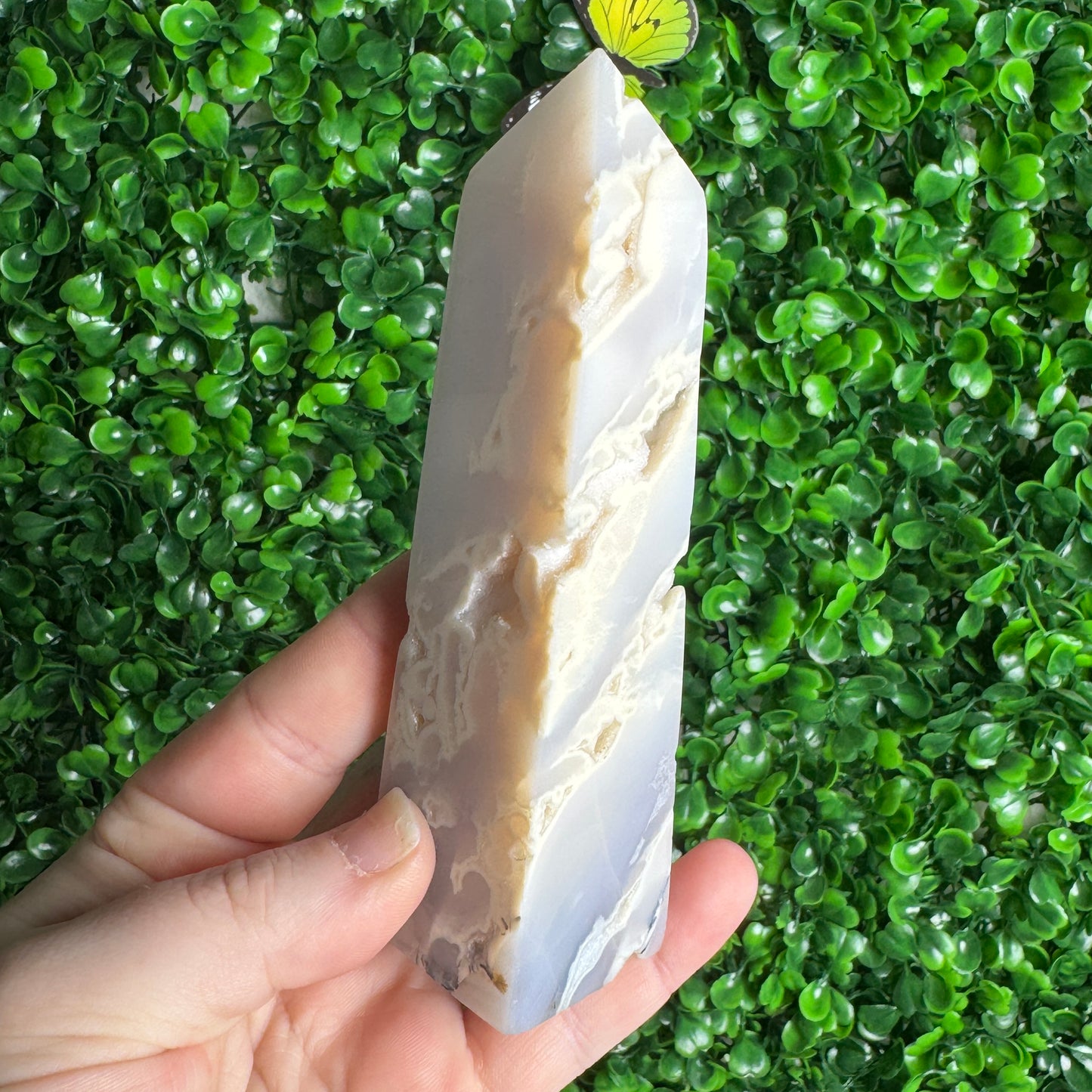 Druzy White Plume Agate Tower