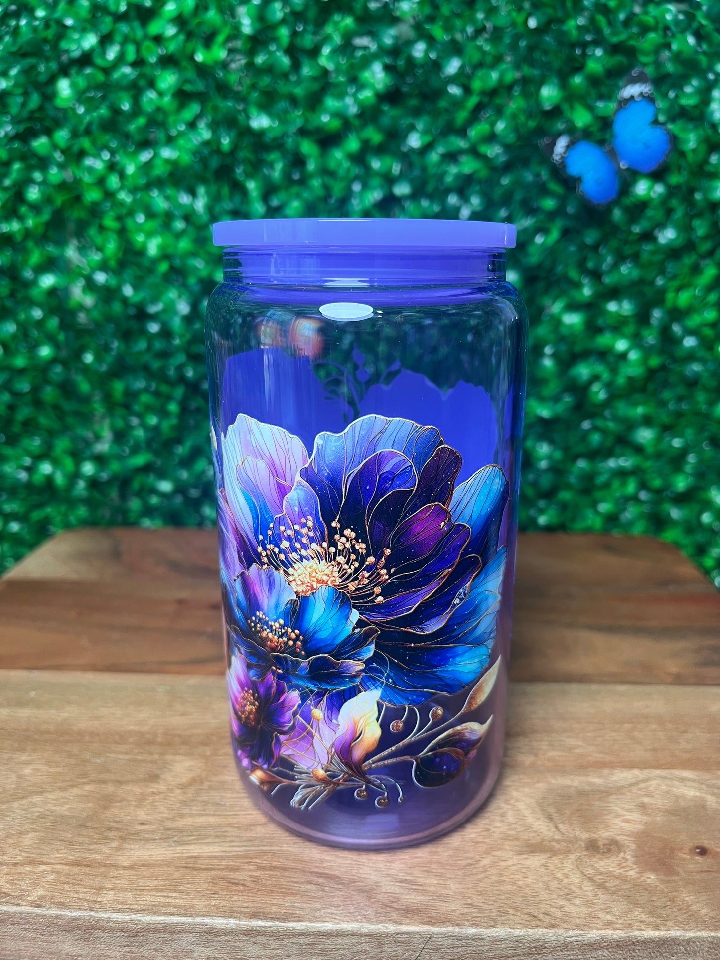 16oz Girl Flowers Butterfly UVDTF Glass Cup