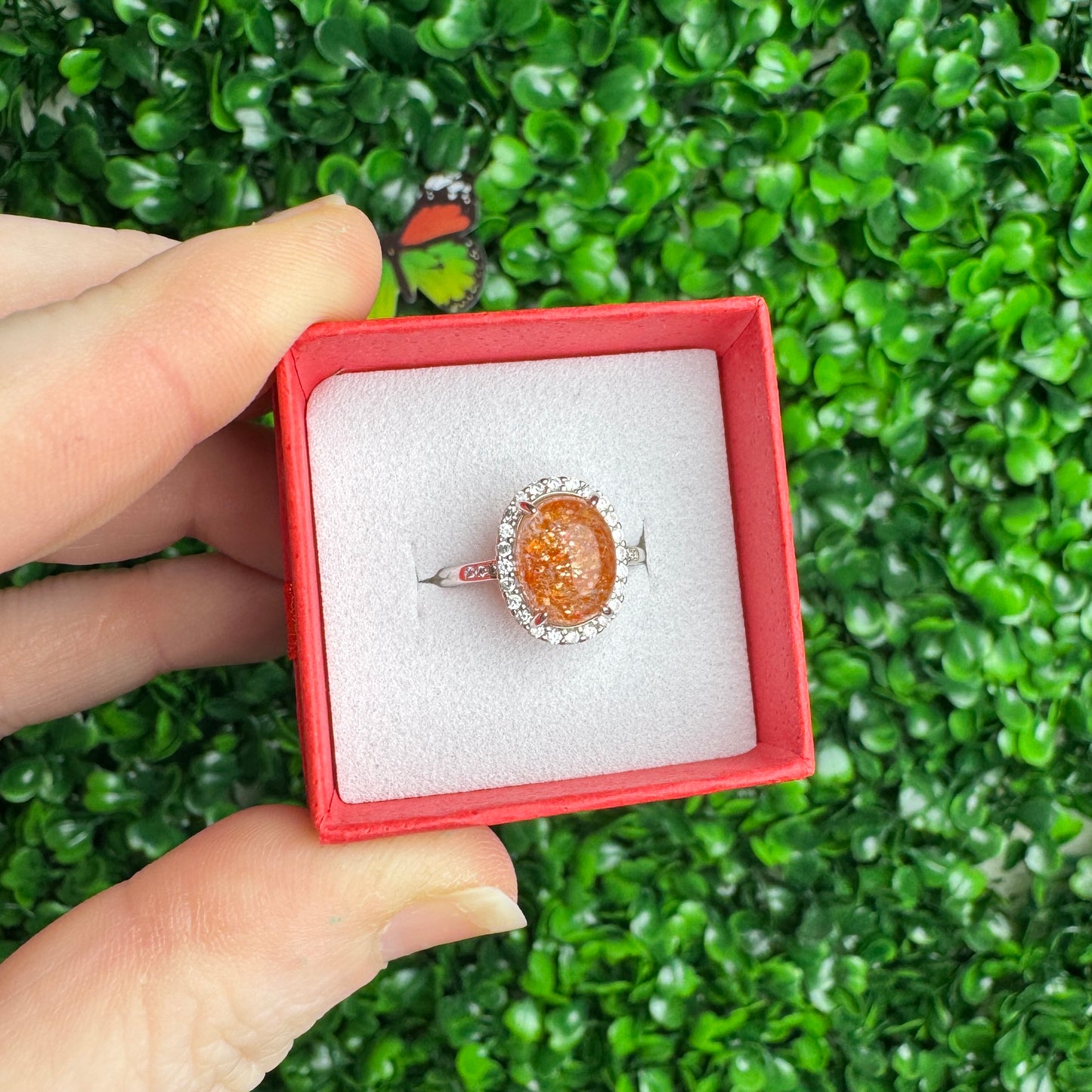 Sunstone oval ring 925 sterling adjustable