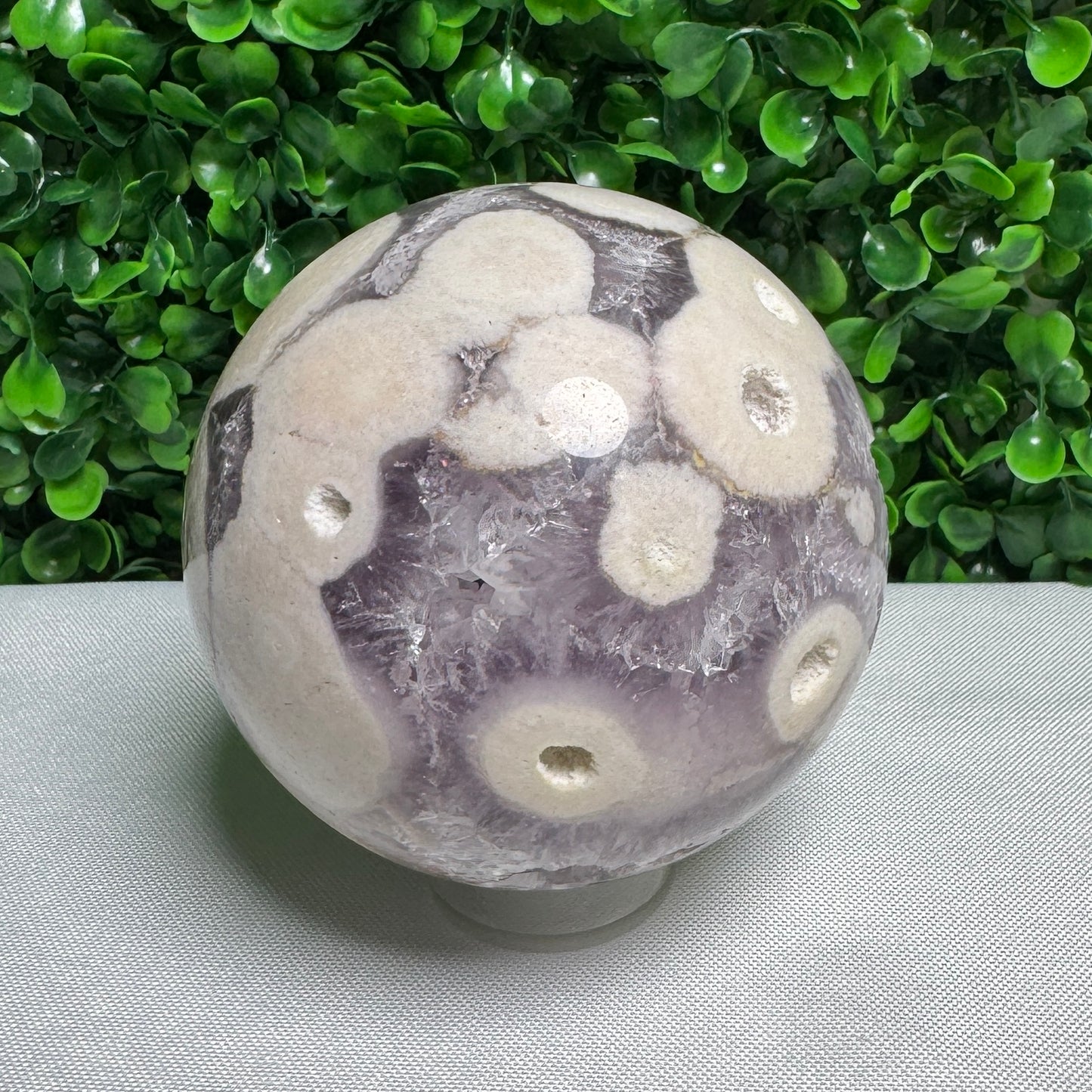 Large Purple Amethyst with Flower Agate sphere