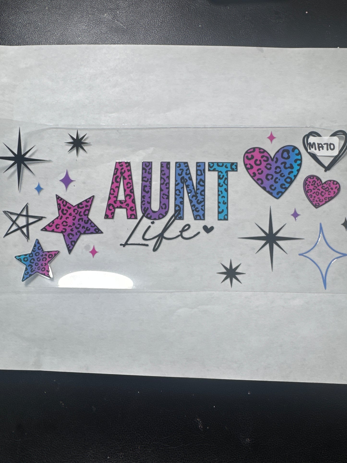 MA70 Aunt life uvdtf wrap with hearts animal print and stars