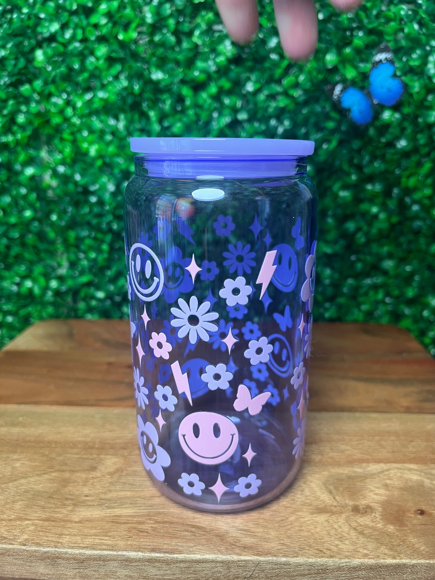 16oz Emoji Flowers UVDTF Glass Cup