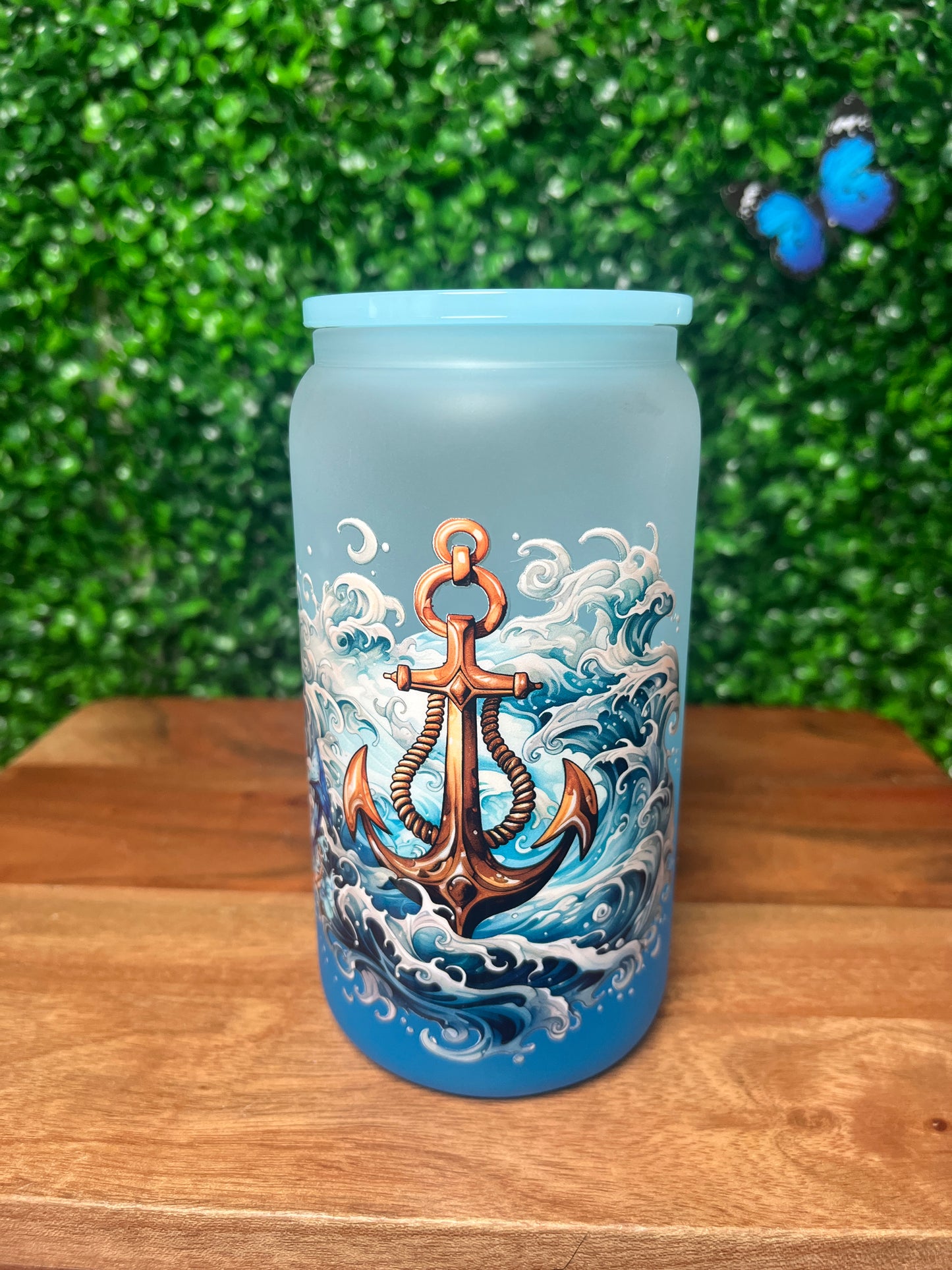 16oz Sea Anchor UVDTF Glass Cup