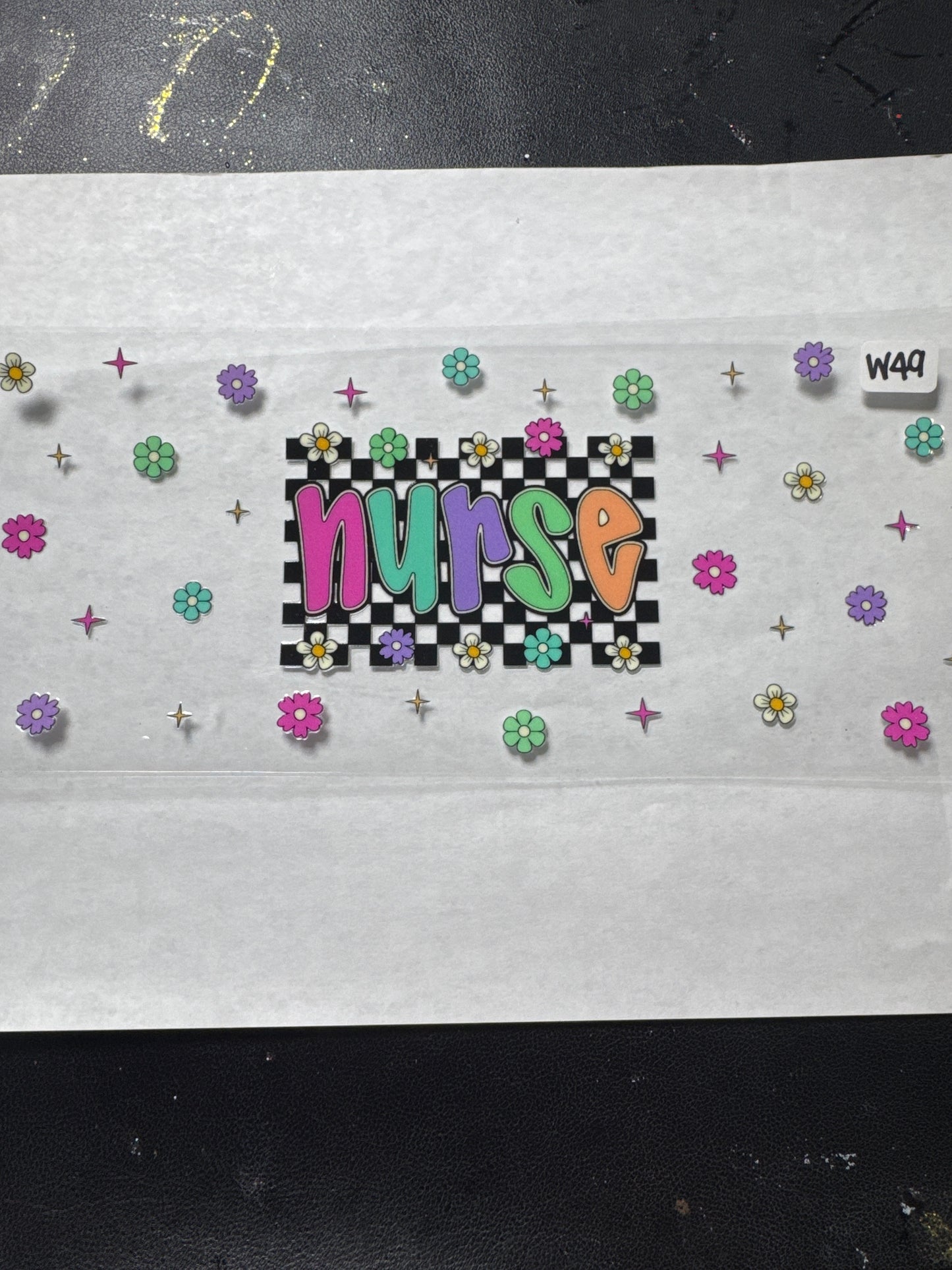 W 49 nurse uvdtf wrap with checkers and flowers