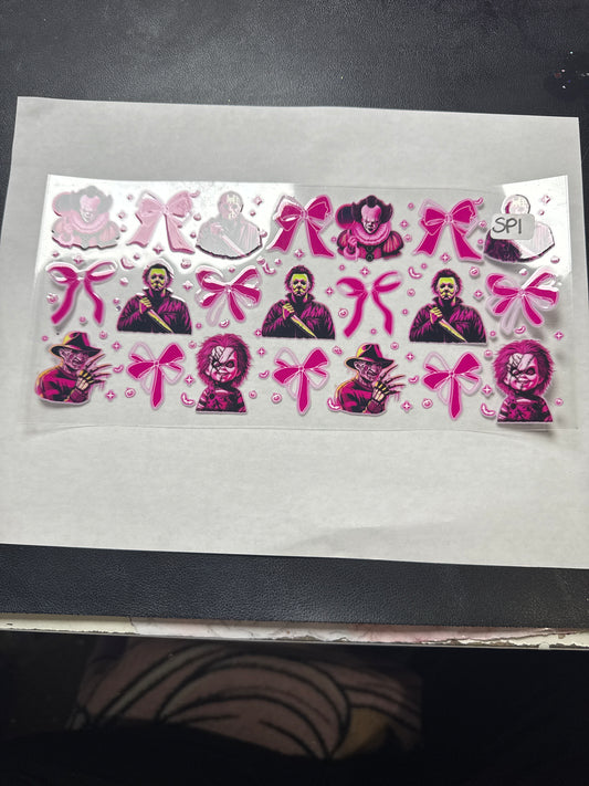 SP1 Spooky Characters with Pink bows uvdtf wrap