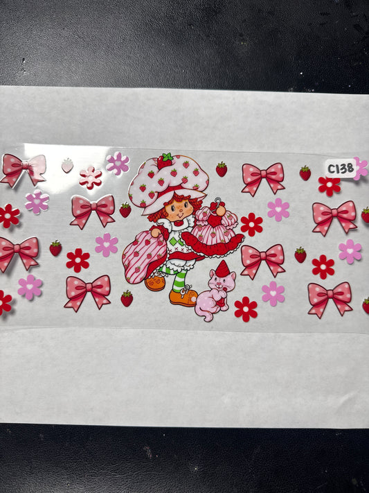 C138 strawberry girl with pink cat uvdtf wrap
