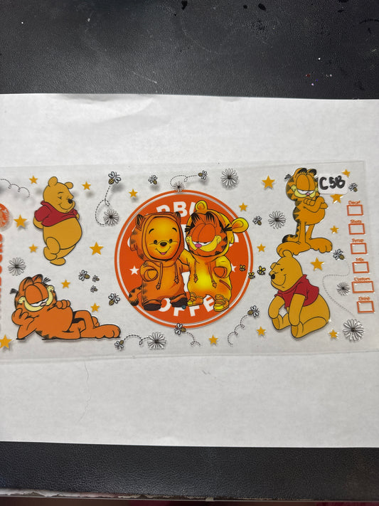 P19 grumpy orange cat and yellow bear character uvdtf wrap