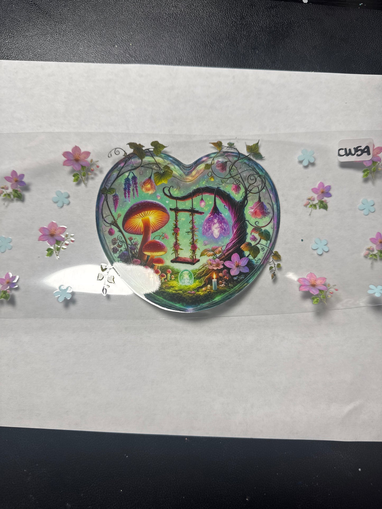 CW54 Terrarium Heart with mushroom crystal and witchy style uvdtf wrap