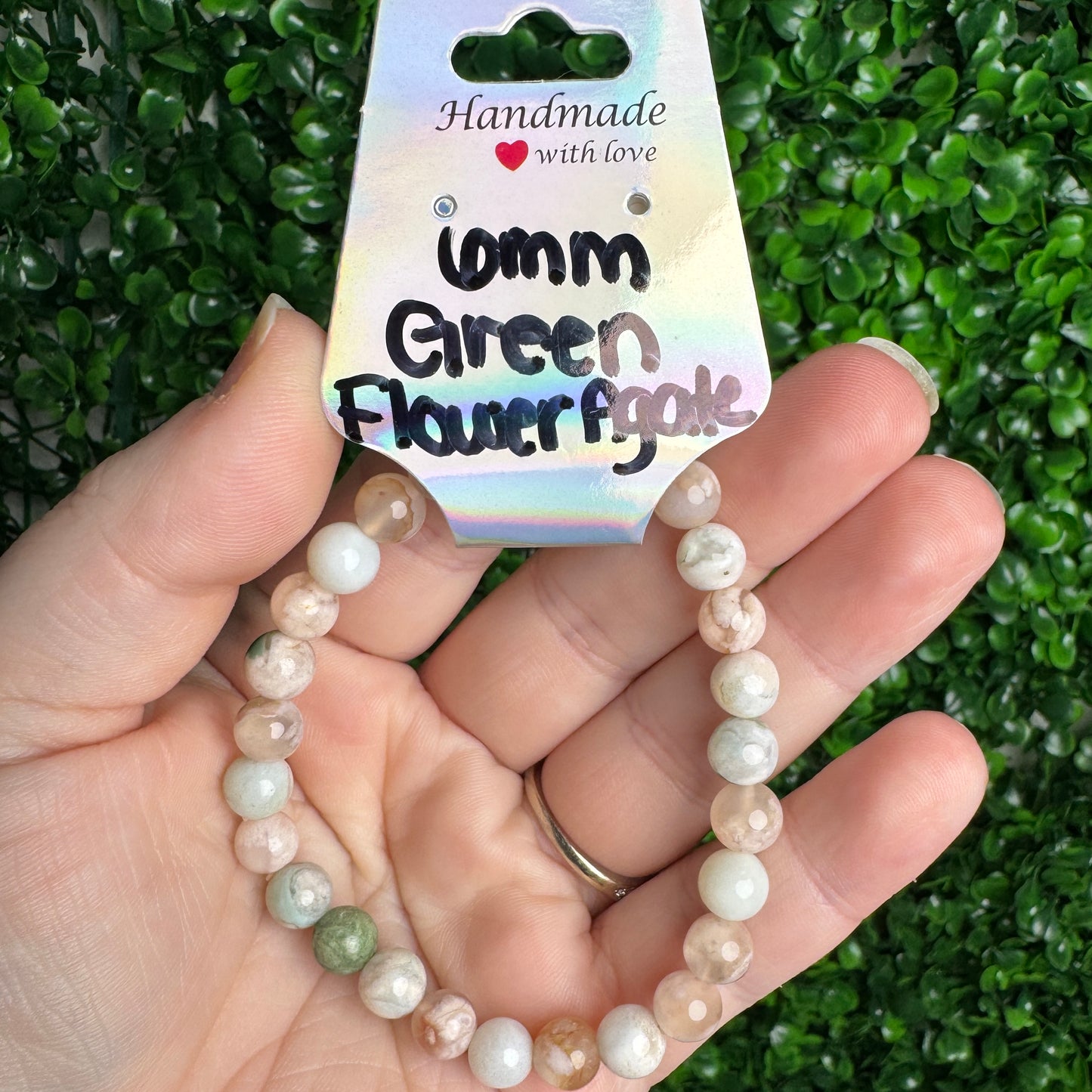 6mm Green Flower Agate Bracelet