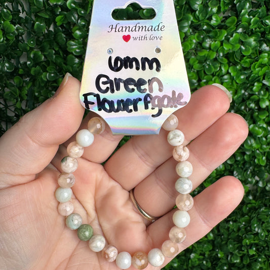 6mm Green Flower Agate Bracelet