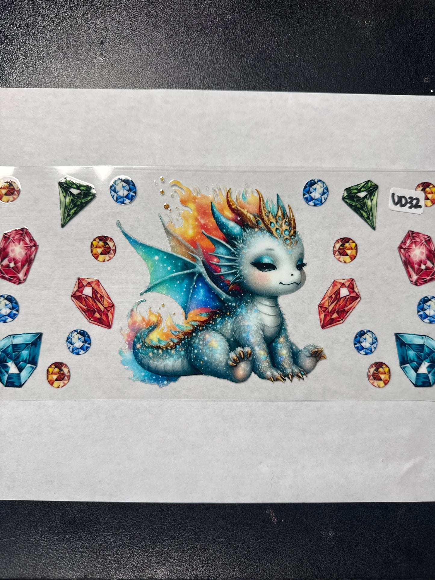 UD32 blue dragon with gems uvdtf wrap
