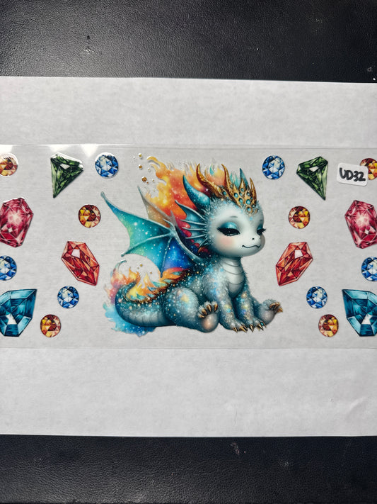 UD32 blue dragon with gems uvdtf wrap