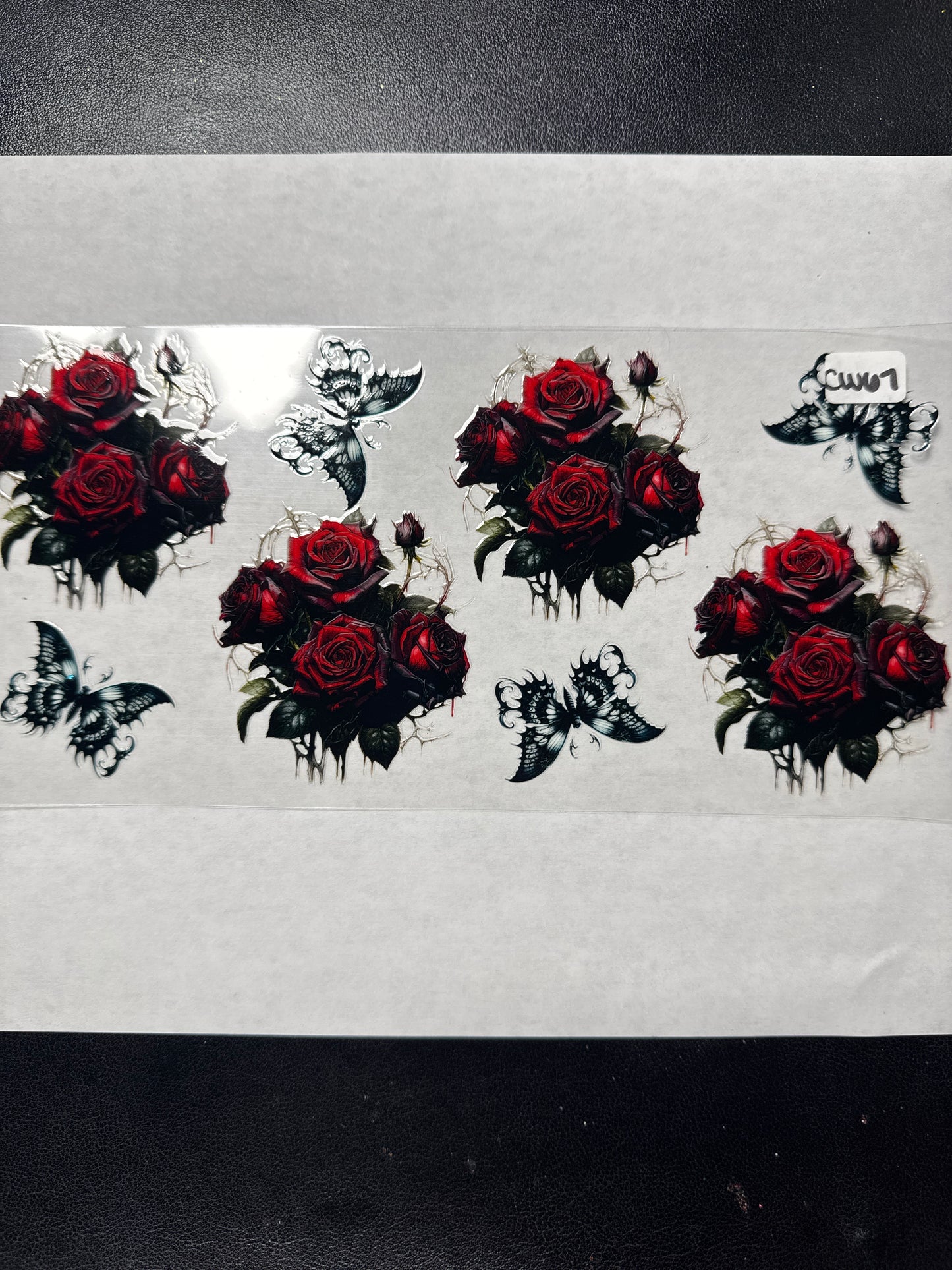 CW67 Red rose butterfly crystal and witchy style uvdtf wrap