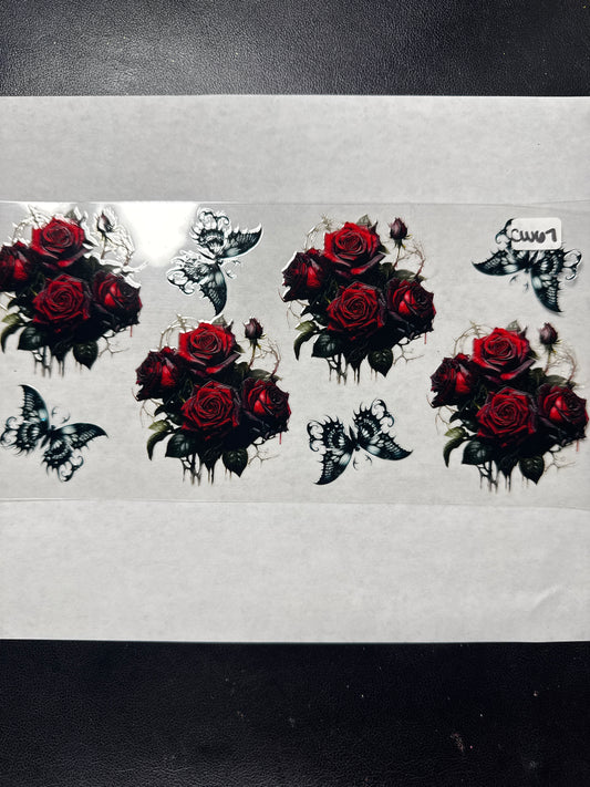 CW67 Red rose butterfly crystal and witchy style uvdtf wrap