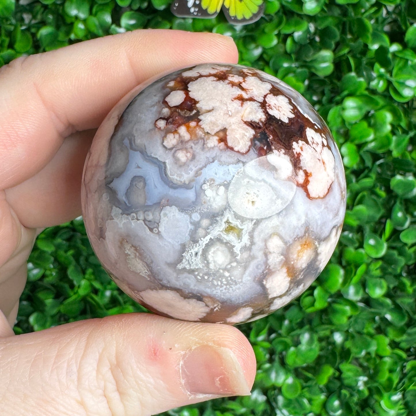 Blue flower agate sphere 42