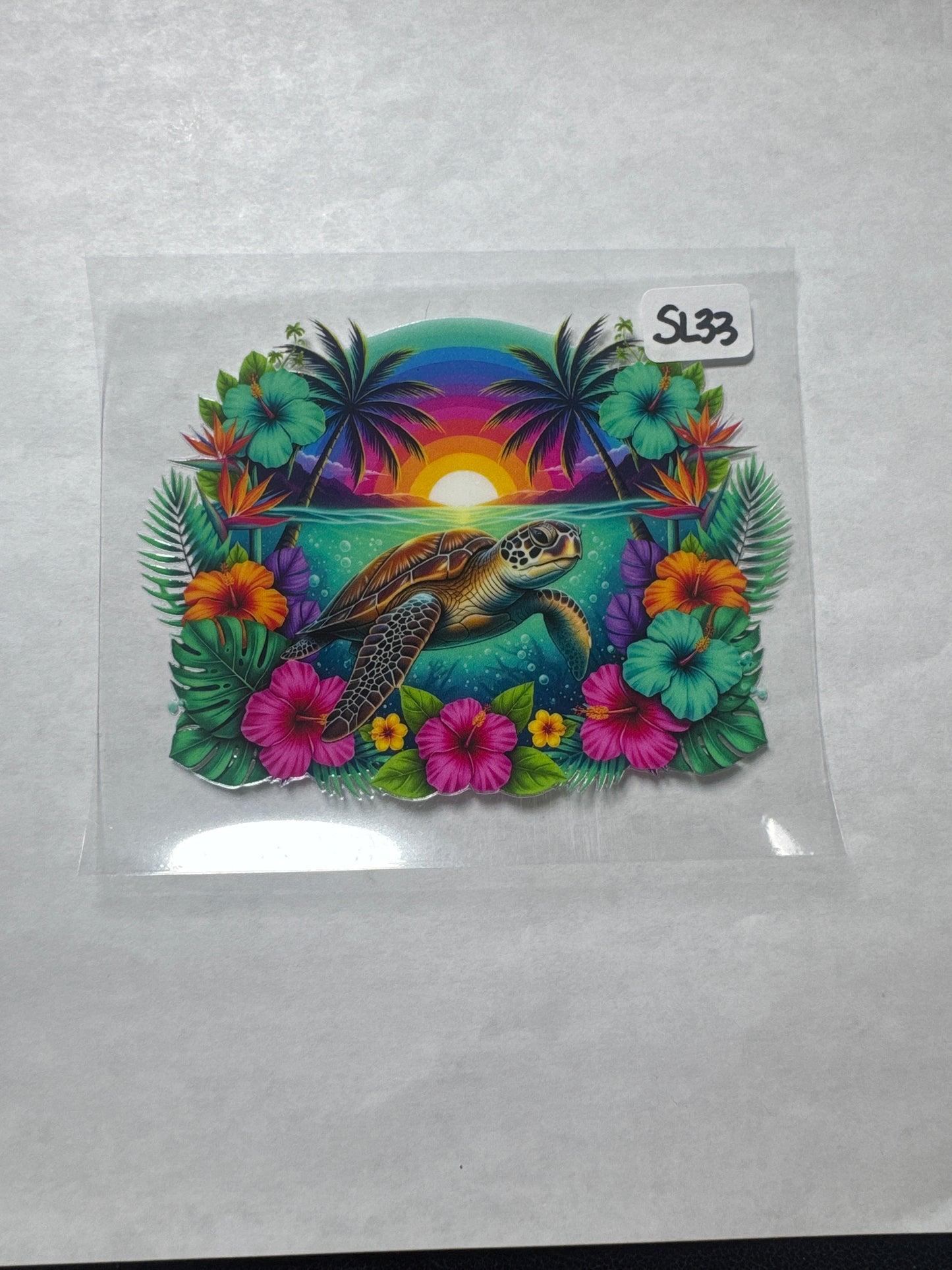 SL33 Turtle with palm trees uvdtf wrap/decal