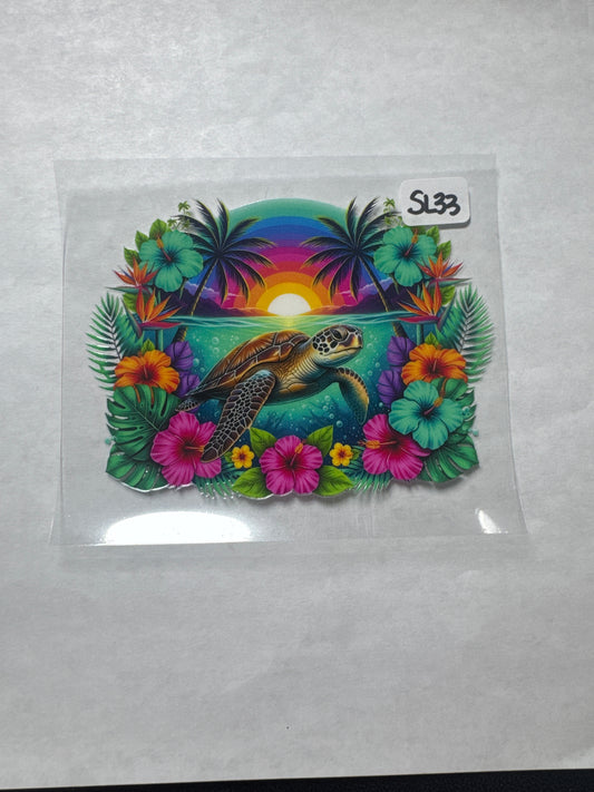 SL33 Turtle with palm trees uvdtf wrap/decal