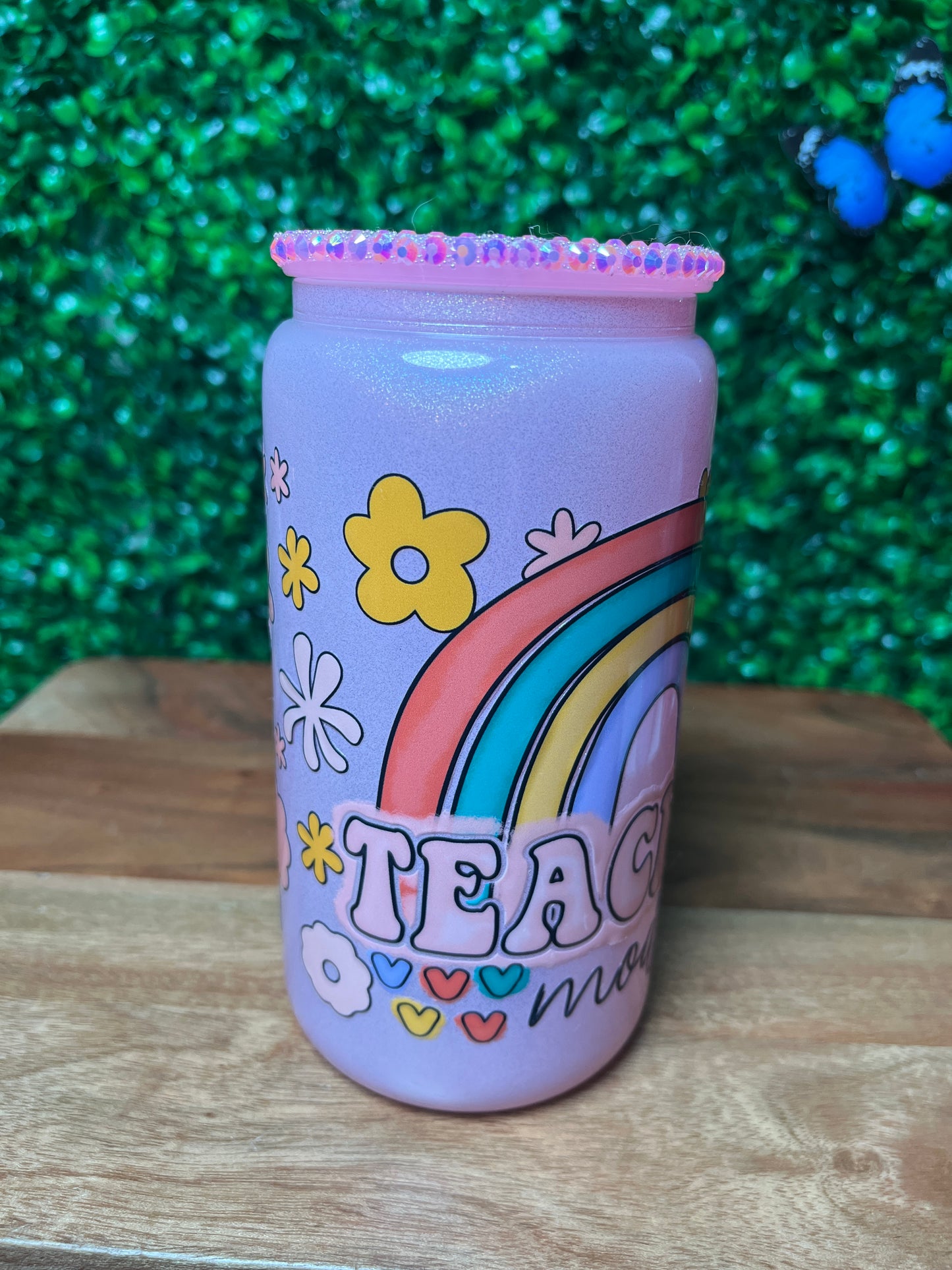 16oz Teacher Rainbow UVDTF Glass Cup
