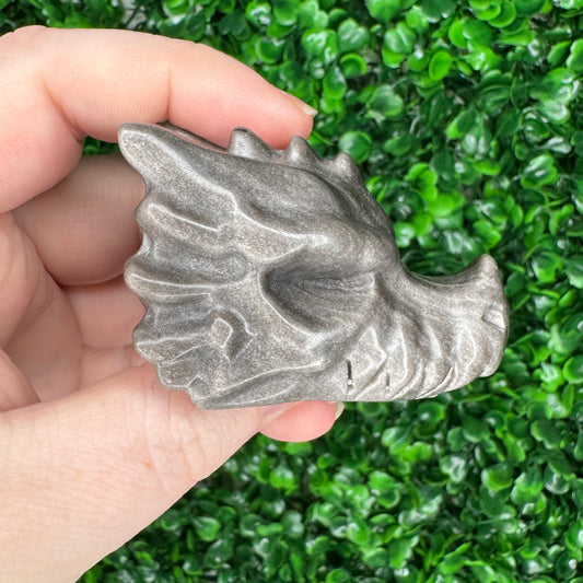 Silver Sheen Obsidian Dragon Carving