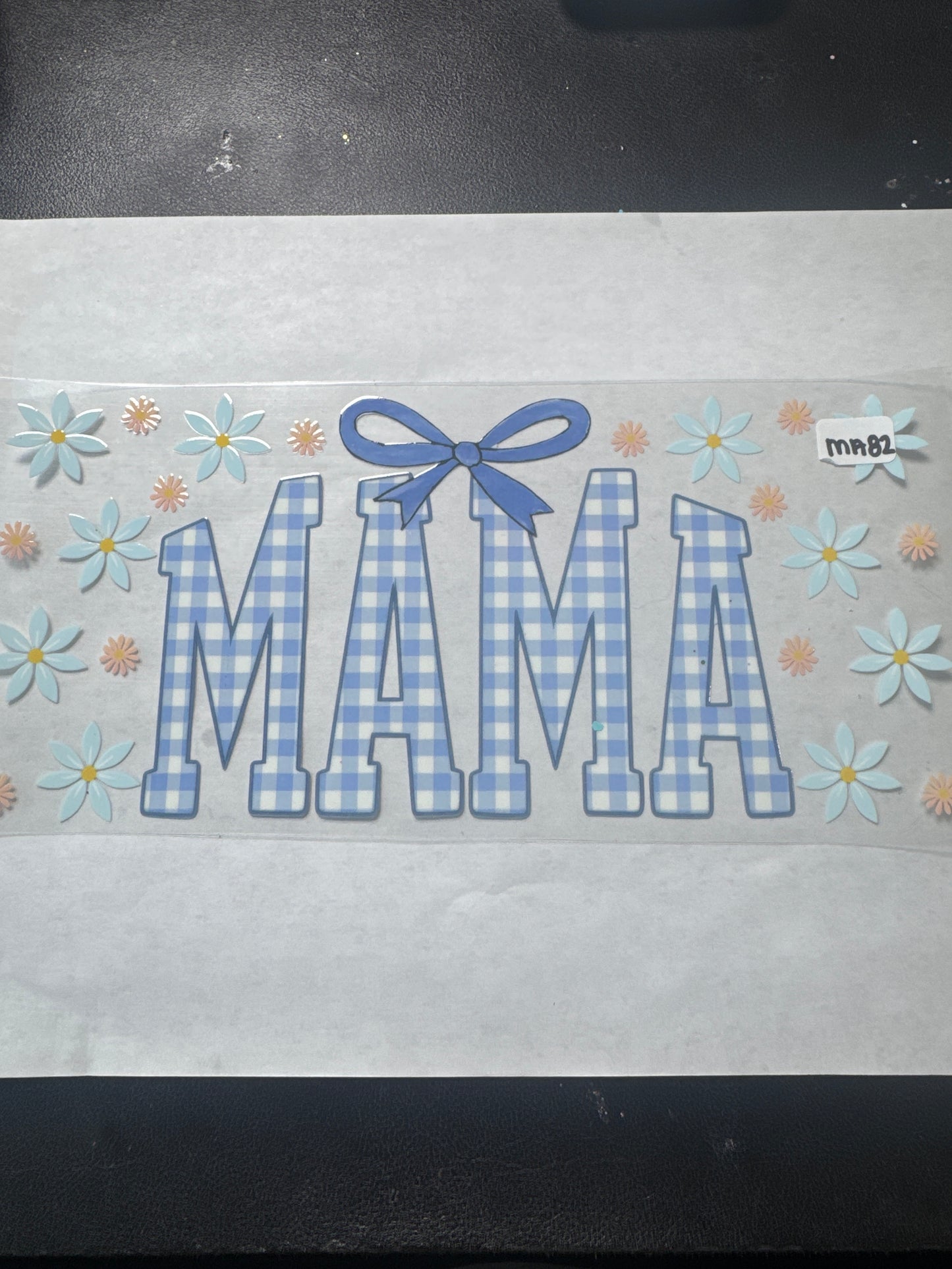 MA 82 Blue and white mama uvdtf wrap with flowers