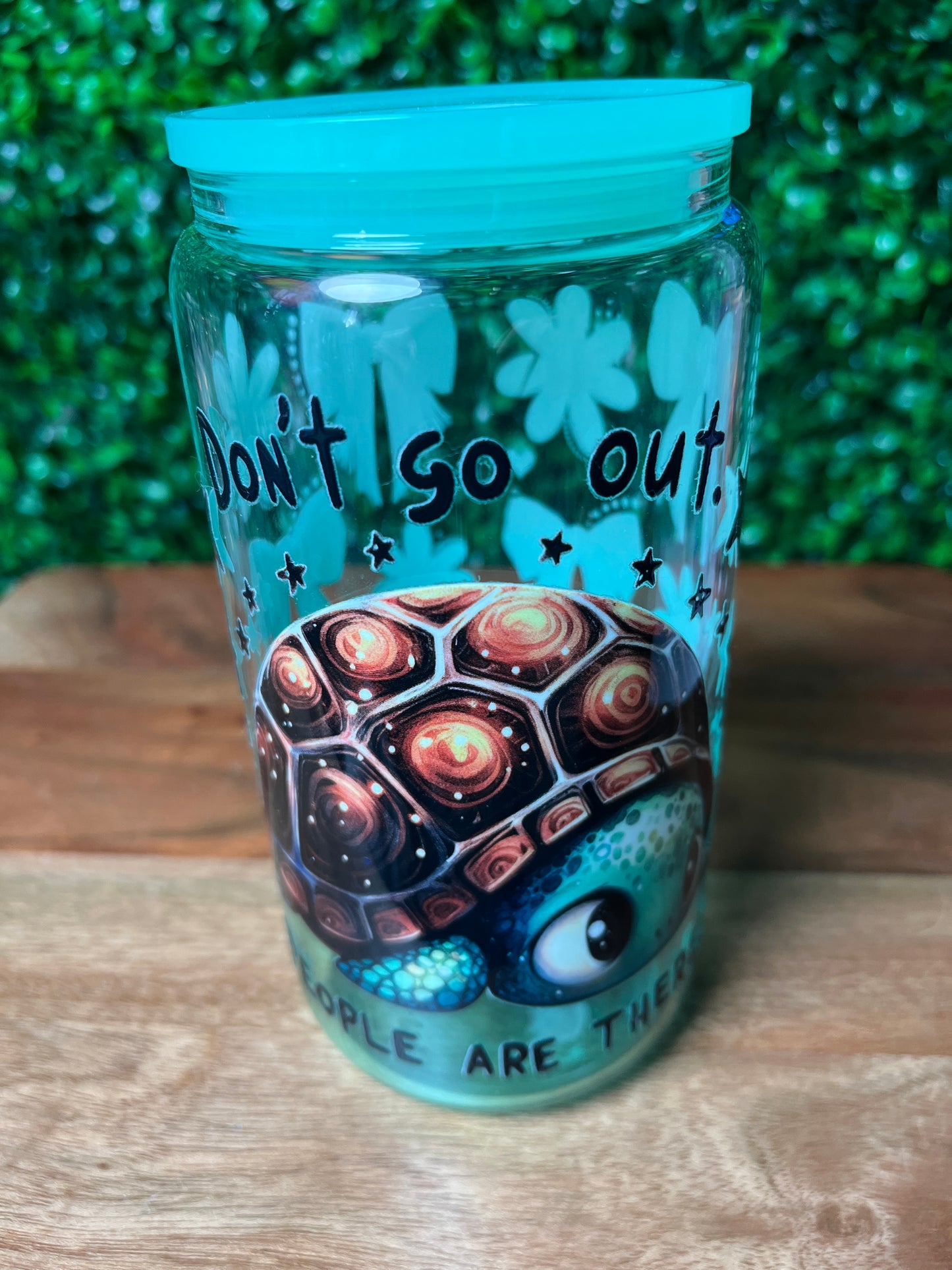 16oz Turtle Flowers UVDTF Glass Cup