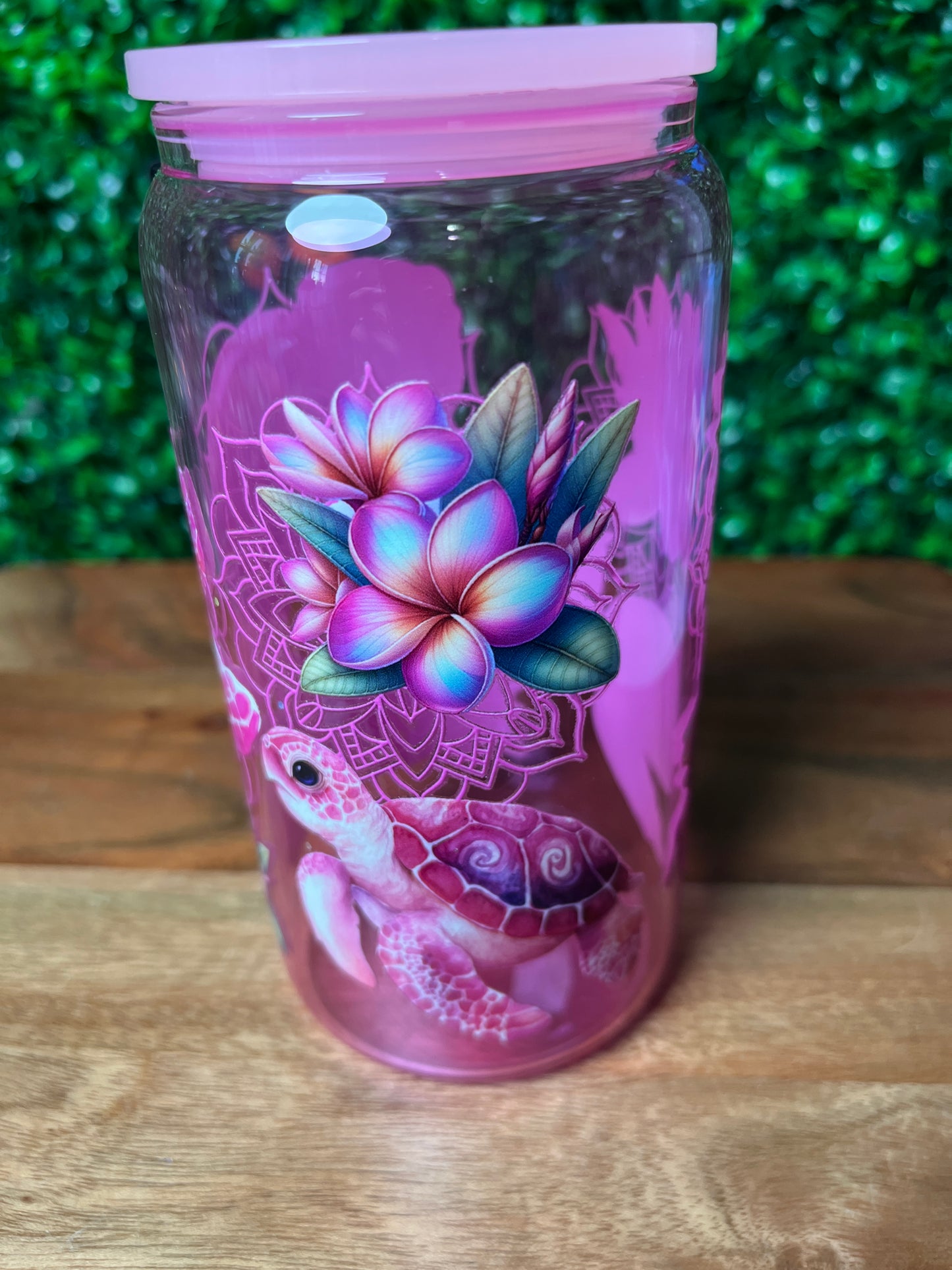 16oz Turtle Flowers UVDTF Glass Cup