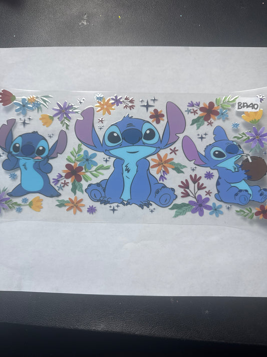 BA Blue alien with flowers uvdtf wrap