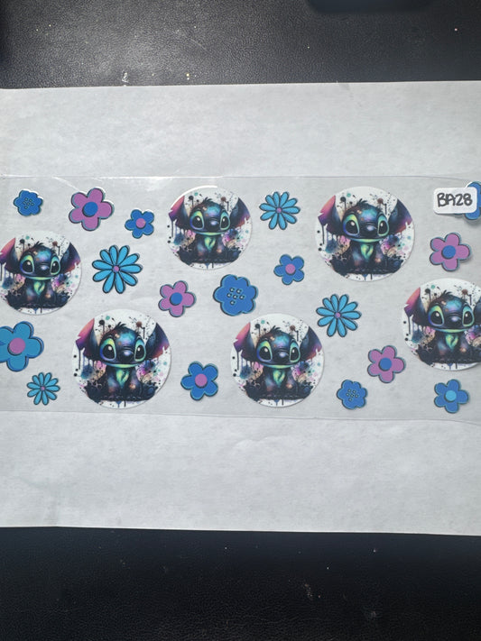 MA28 Blue alien uvdtf wrap with flowers