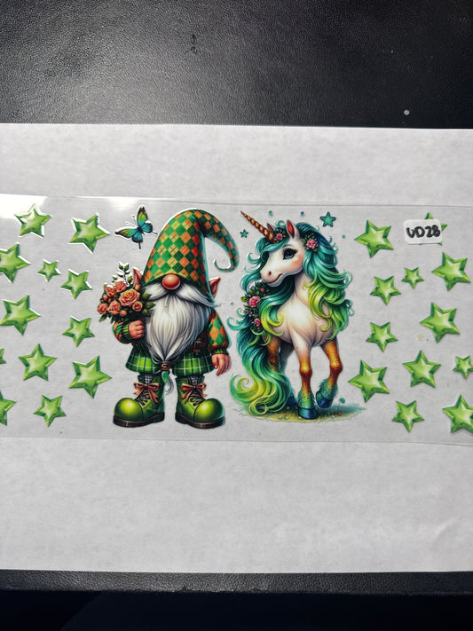 UD28 green gnome unicorn and stars uvdtf wrap
