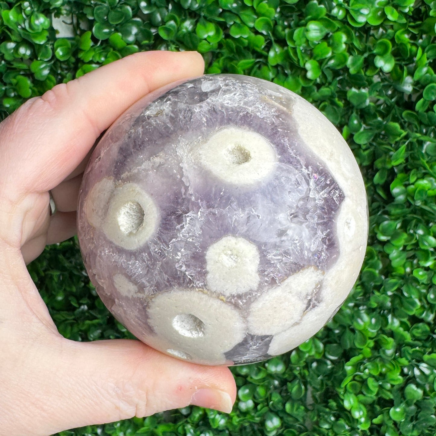 Large Purple Amethyst with Flower Agate sphere