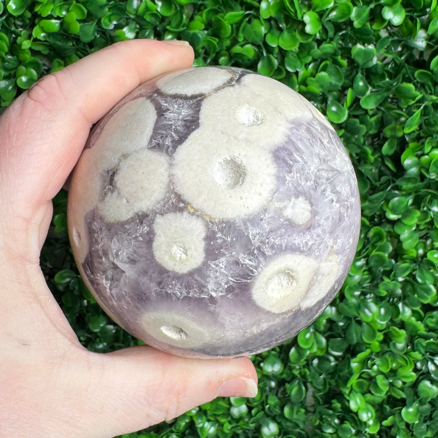 Large Purple Amethyst with Flower Agate sphere